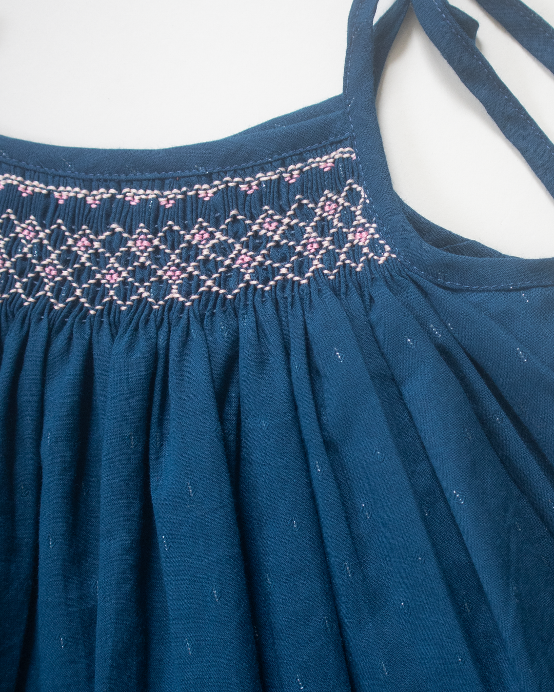Deep Blue Smock Dress – Hand Smocked Cotton