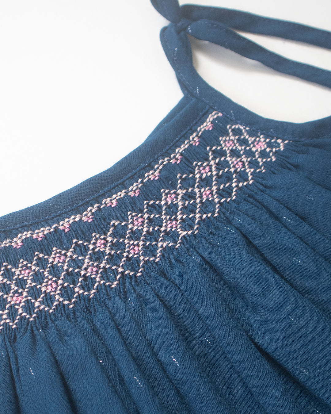 Deep Blue Smock Dress – Hand Smocked Cotton