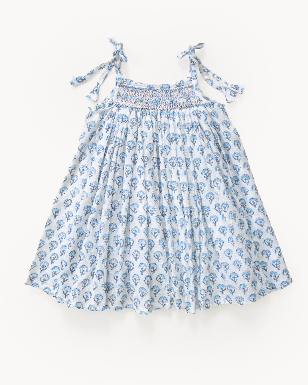 Blue Blockprint Smock Dress – Hand Smocked Jaipur Cotton