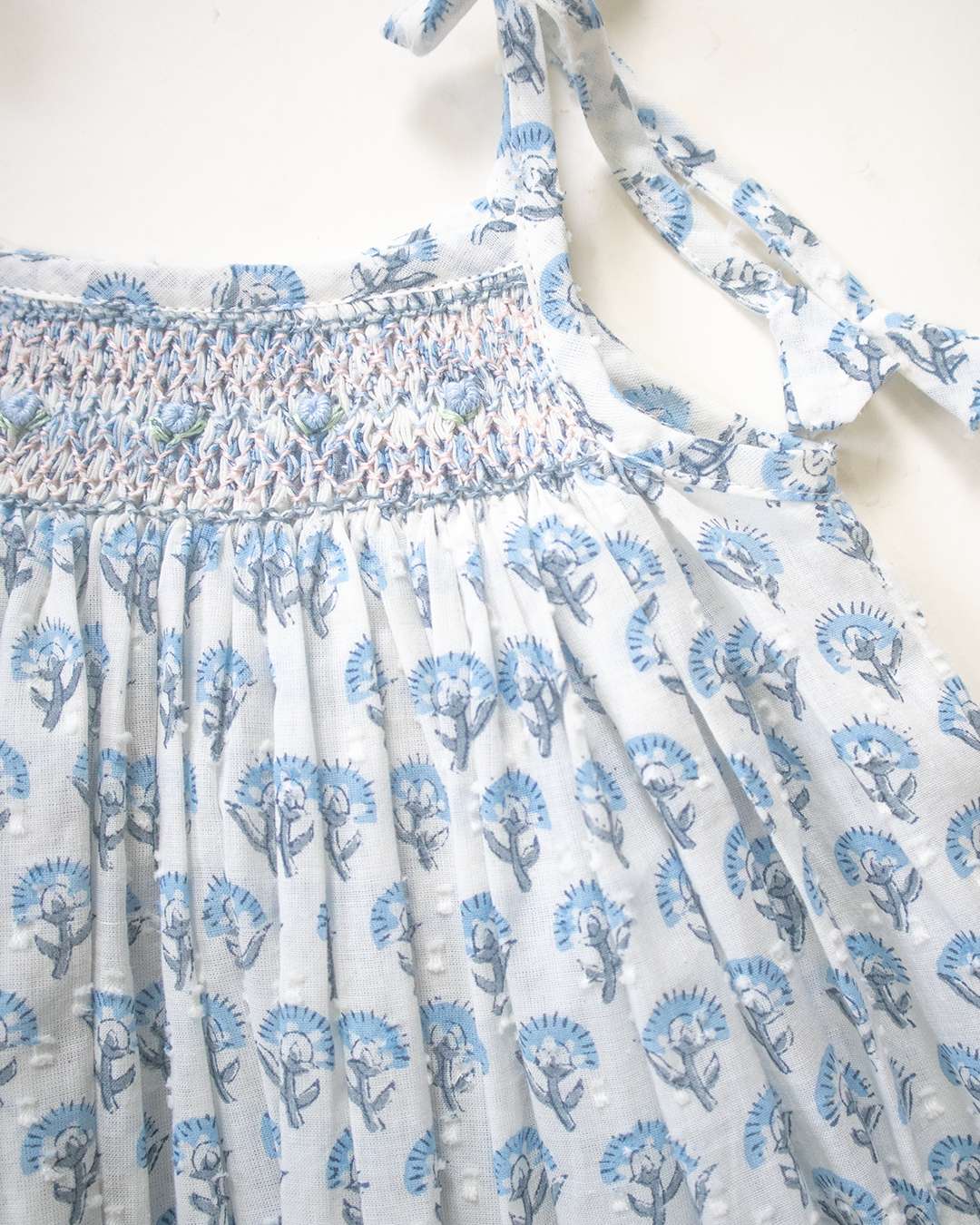 Blue Blockprint Smock Dress – Hand Smocked Jaipur Cotton