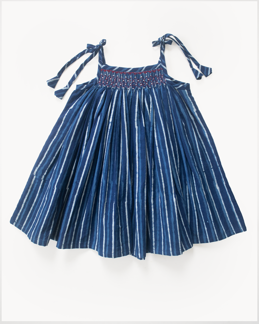 Indigo Blockprint Smock Dress – Hand-Smocked Jaipur Cotton