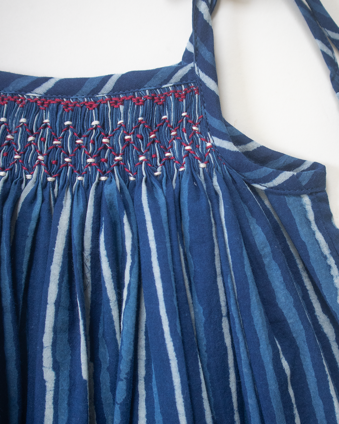 Indigo Blockprint Smock Dress – Hand-Smocked Jaipur Cotton