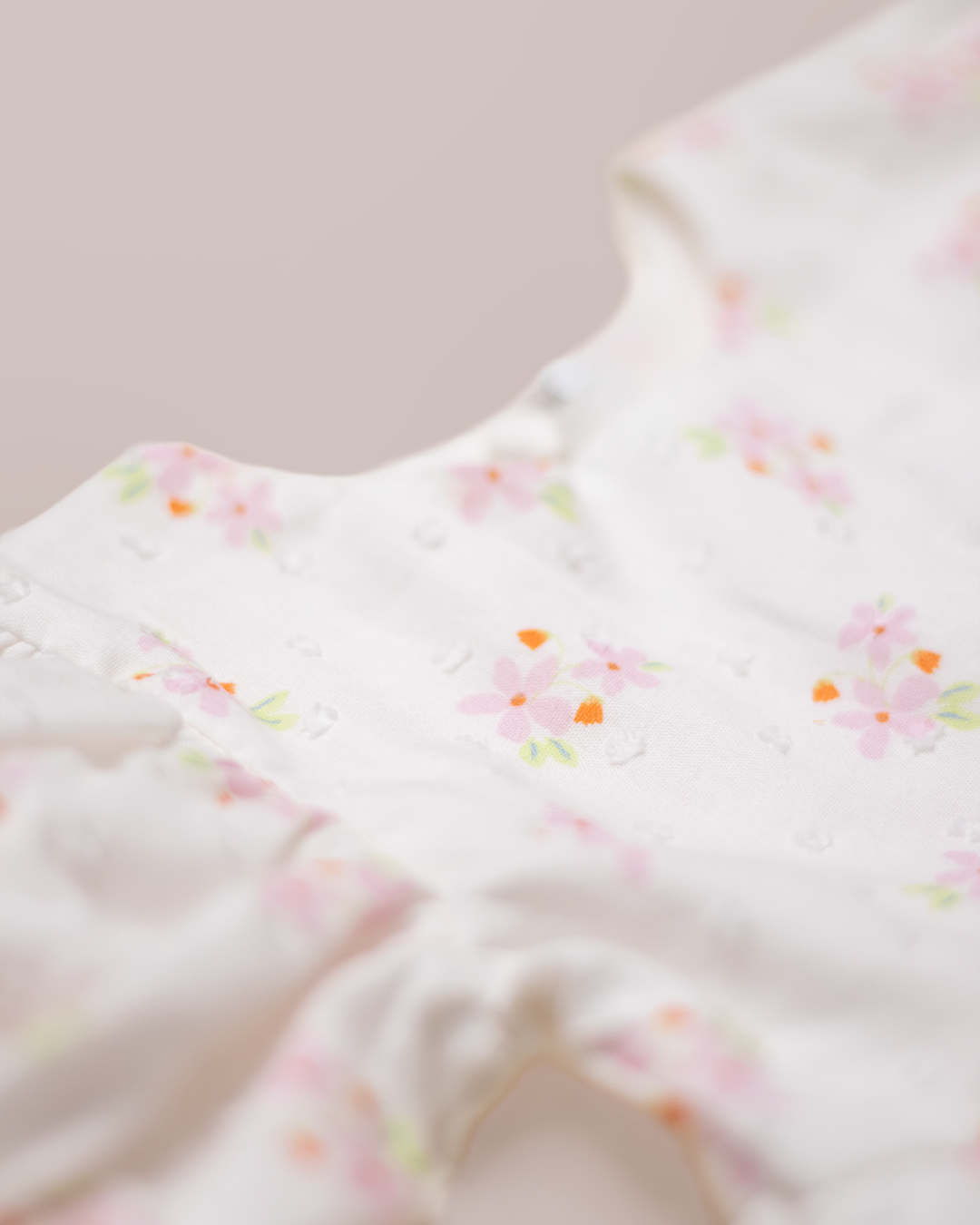 Pearl Cotton Dress for Baby Girls – White Floral Puff Sleeve Dress | MyBud