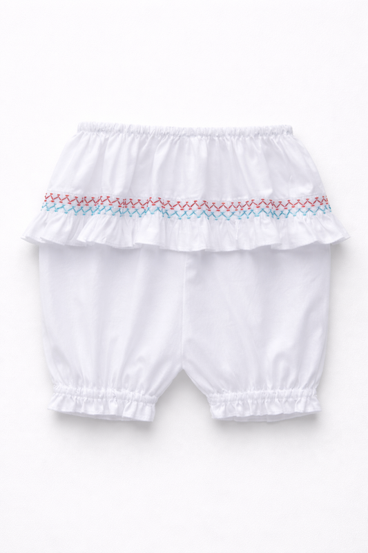 Little Love - Smocked Bloomers (coral/blue)
