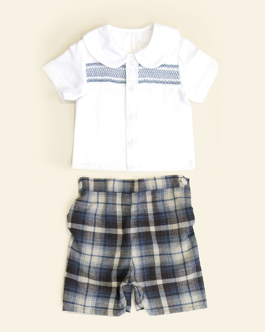 Noel Smocked Shirt and Plaid Shorts Set