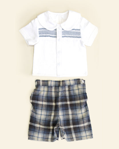 Noel Smocked Shirt and Plaid Shorts Set