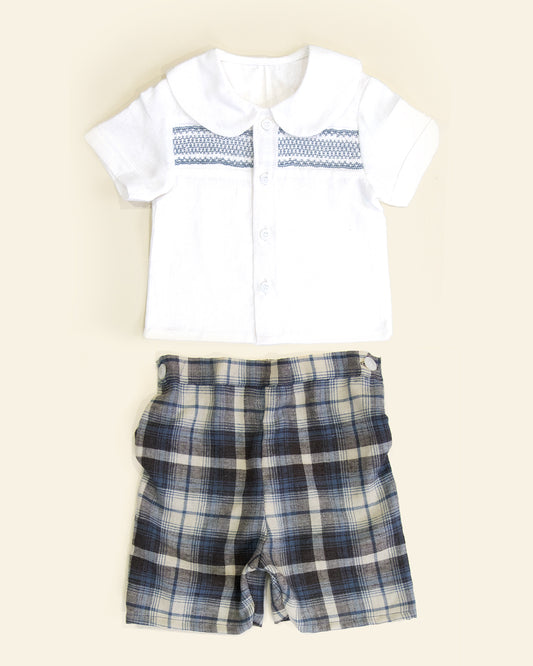 Noel Smocked Shirt and Plaid Shorts Set