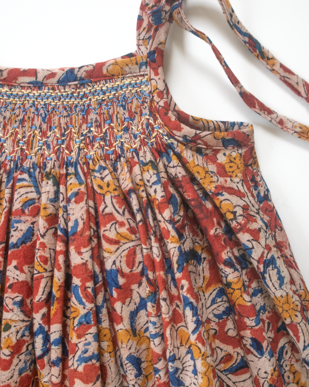 Kalamkari Smock Dress – Hand-Smocked Cotton