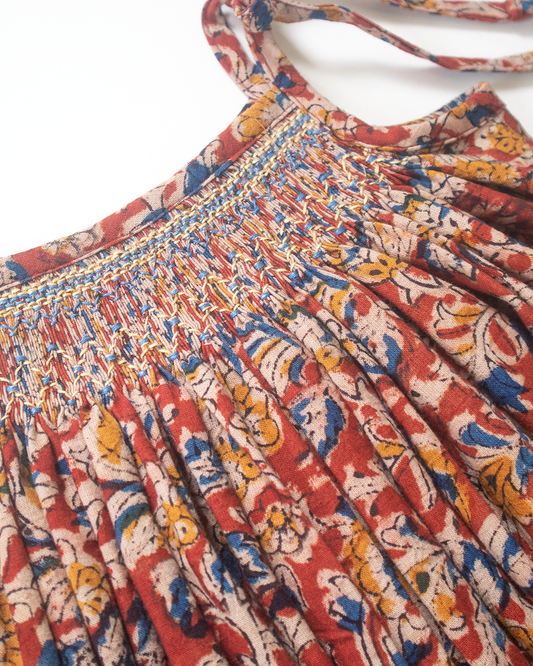 Kalamkari Smock Dress – Hand-Smocked Cotton