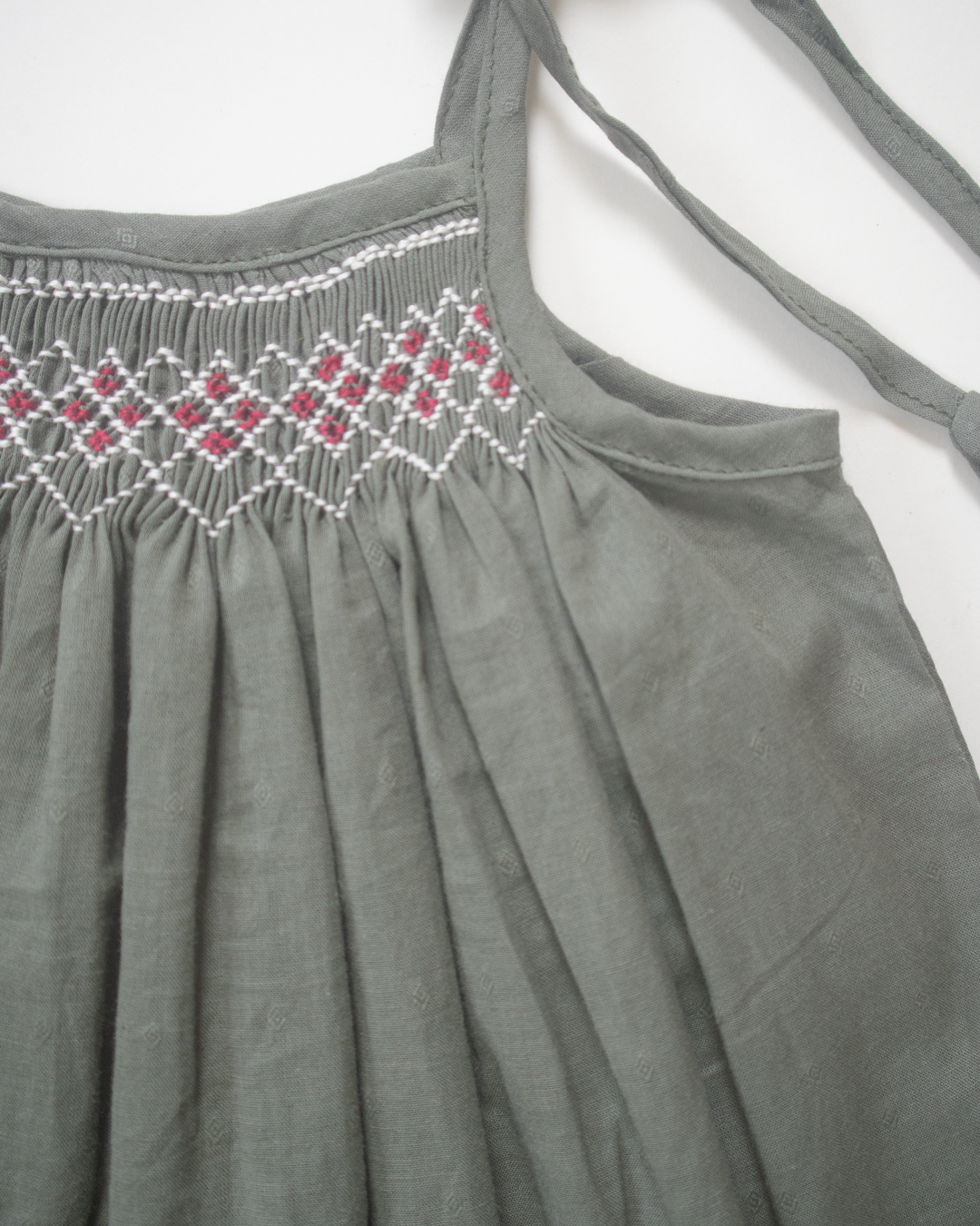 Olive Smock Dress – Hand Embroidered Cotton