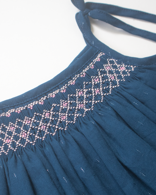 Deep Blue Smock Dress – Hand Smocked Cotton