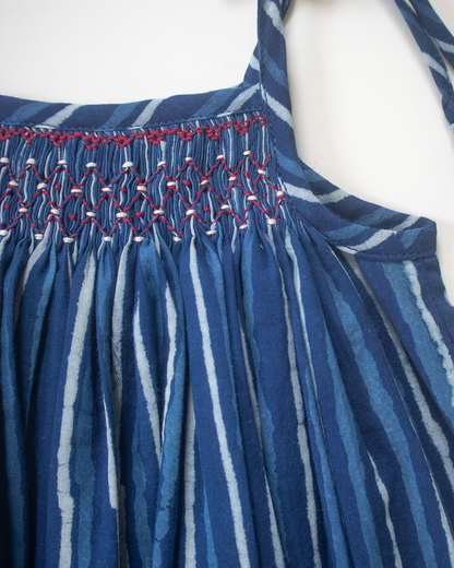 Indigo Blockprint Smock Dress – Hand-Smocked Jaipur Cotton