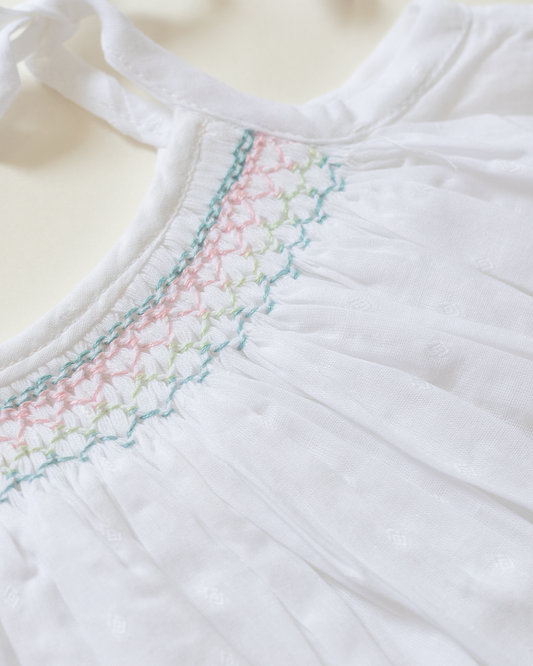Pastel Mist Hand-Smocked Cotton Dress