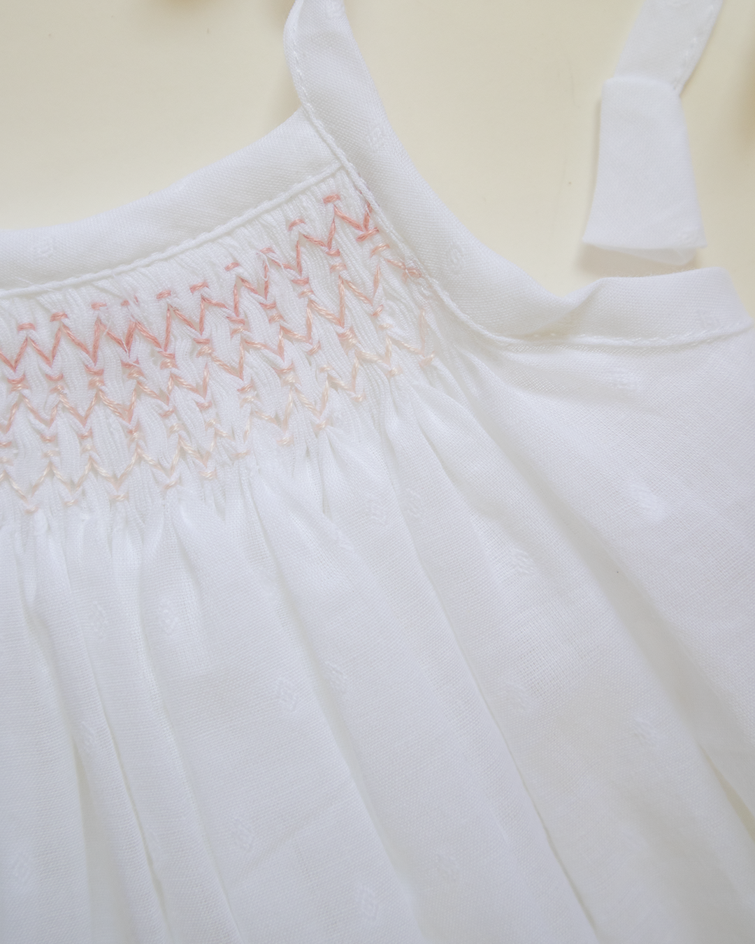 Peach Whisper Hand-Smocked Cotton Dress