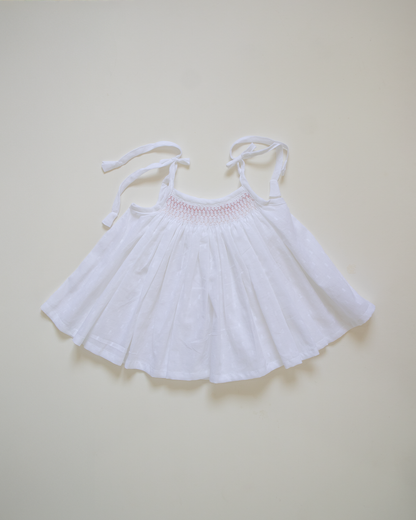 Peach Whisper Hand-Smocked Cotton Dress