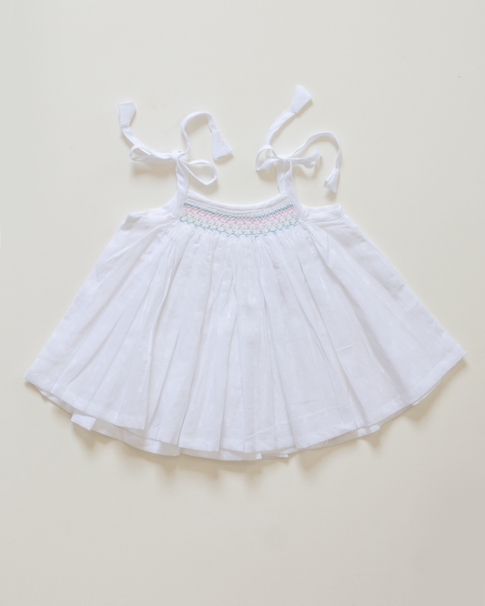 Pastel Mist Hand-Smocked Cotton Dress