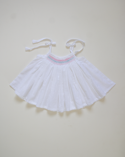 Coral Breeze Hand-Smocked Cotton Dress