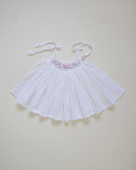 Coral Breeze Hand-Smocked Cotton Dress