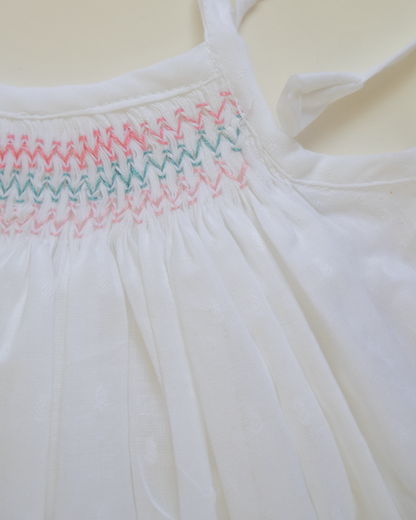 Coral Breeze Hand-Smocked Cotton Dress