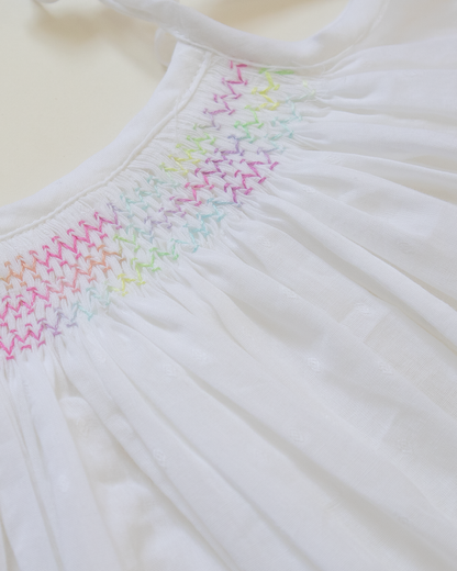 Rainbow Bloom Hand-Smocked Cotton Dress