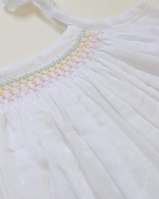 Spring Blossom Hand-Smocked Cotton Dress