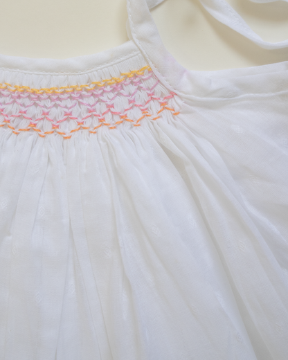 Sunset Bloom Hand-Smocked Cotton Dress