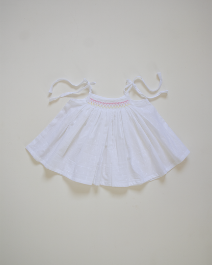 Pastel Blossom Hand-Smocked Cotton Dress