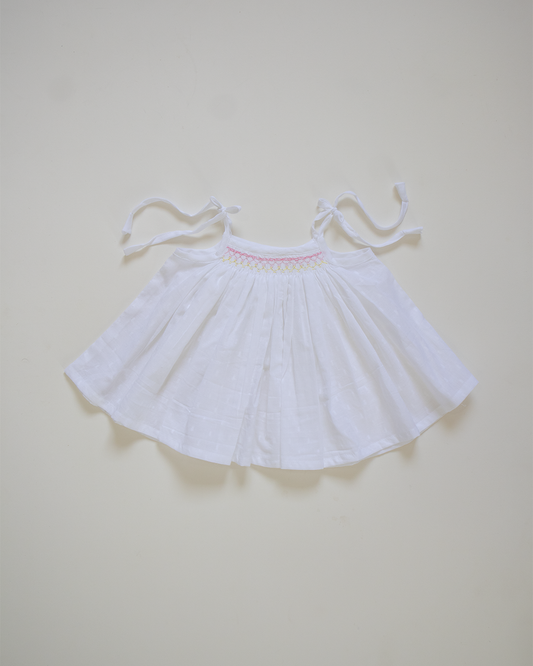 Pastel Blossom Hand-Smocked Cotton Dress