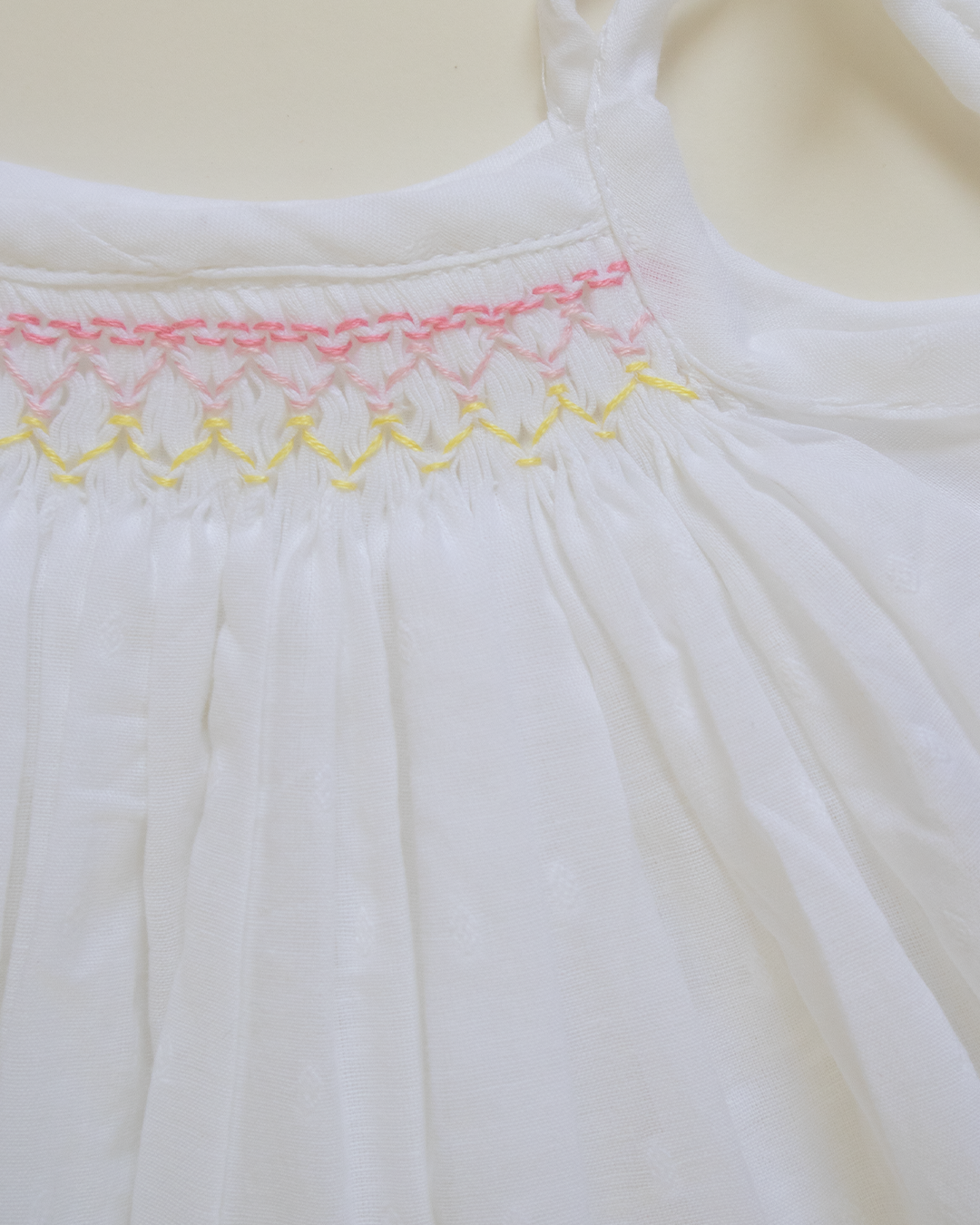 Pastel Blossom Hand-Smocked Cotton Dress