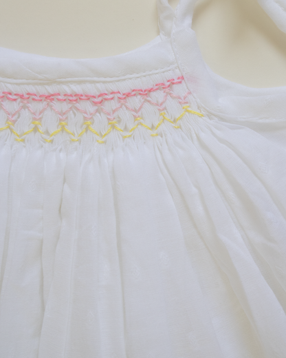 Pastel Blossom Hand-Smocked Cotton Dress