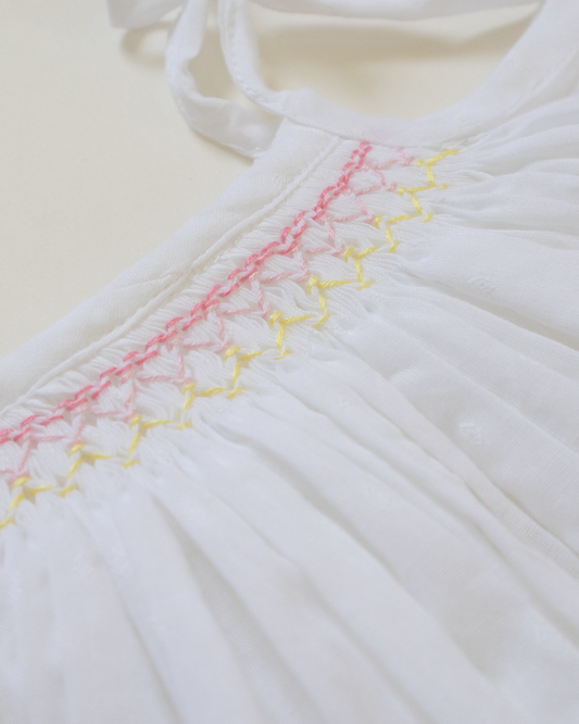 Pastel Blossom Hand-Smocked Cotton Dress