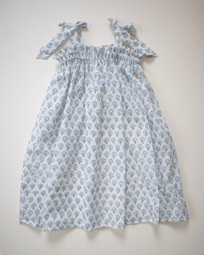 Blue Petal Tie-Up Dress – Kids