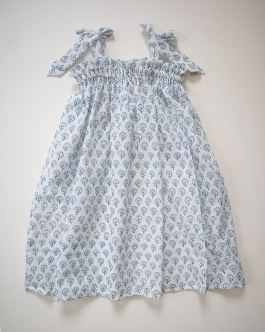 Blue Petal Tie-Up Dress – Kids
