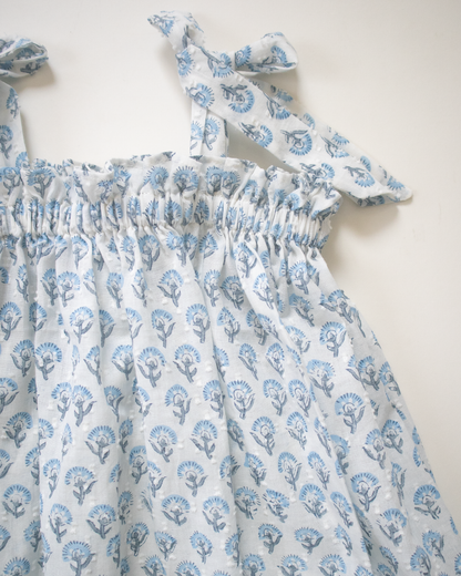 Blue Petal Tie-Up Dress – Kids