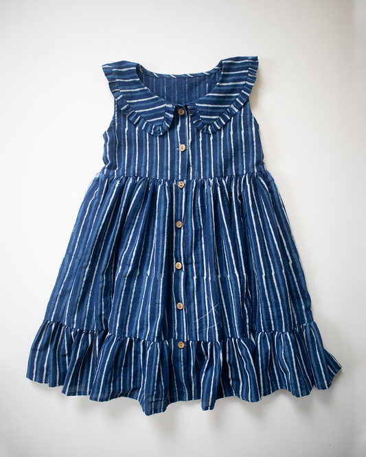 Indigo Lines Button Dress – Kids