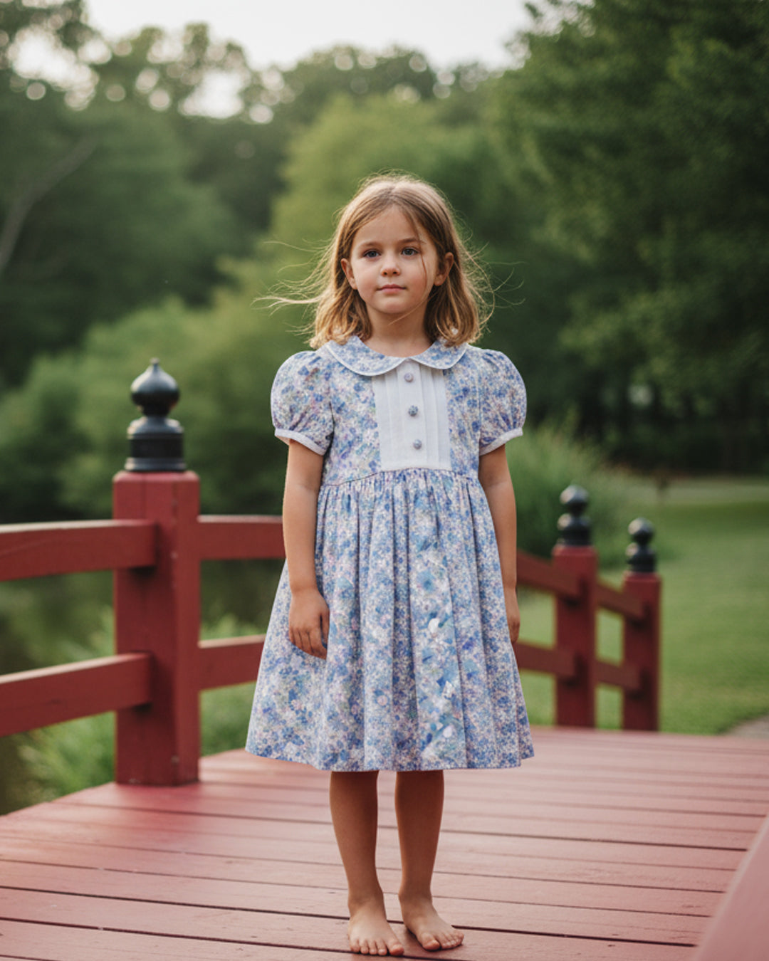 MyBud Willow Grace Dress, royal floral kids dress, handcrafted cotton yoke dress, vintage floral frock, puff sleeve peter pan collar dress, MyBud handmade kidswear, premium cotton kids dress India, heritage-inspired baby girl outfit, timeless handcrafted children’s clothing.