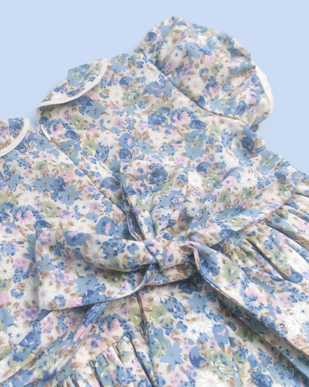 MyBud Willow Grace Dress, royal floral kids dress, handcrafted cotton yoke dress, vintage floral frock, puff sleeve peter pan collar dress, MyBud handmade kidswear, premium cotton kids dress India, heritage-inspired baby girl outfit, timeless handcrafted children’s clothing.
