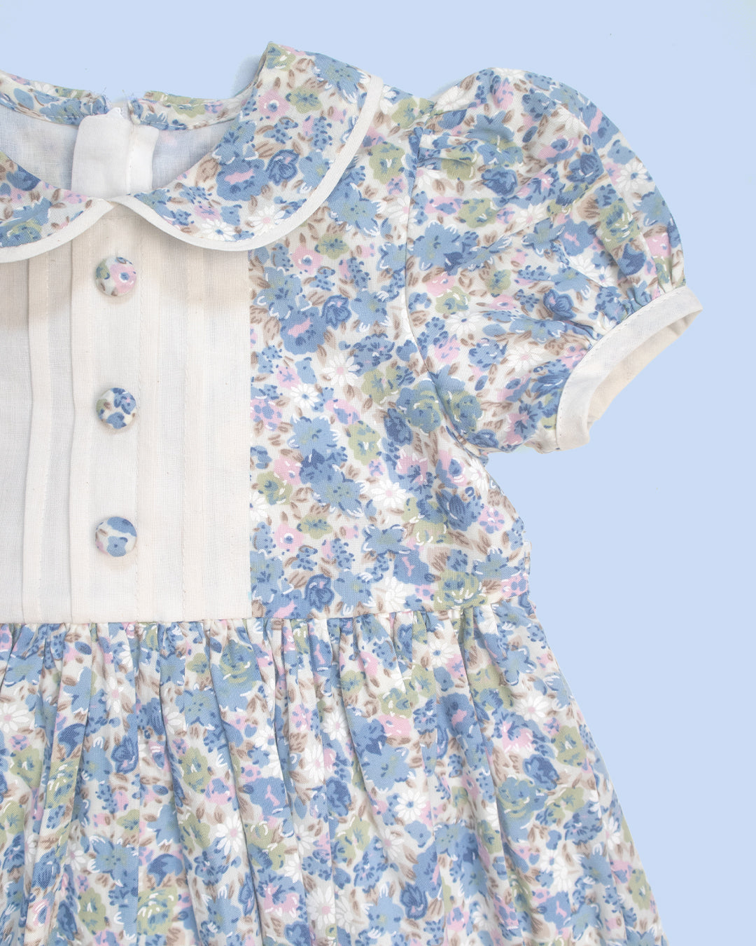 MyBud Willow Grace Dress, royal floral kids dress, handcrafted cotton yoke dress, vintage floral frock, puff sleeve peter pan collar dress, MyBud handmade kidswear, premium cotton kids dress India, heritage-inspired baby girl outfit, timeless handcrafted children’s clothing.
