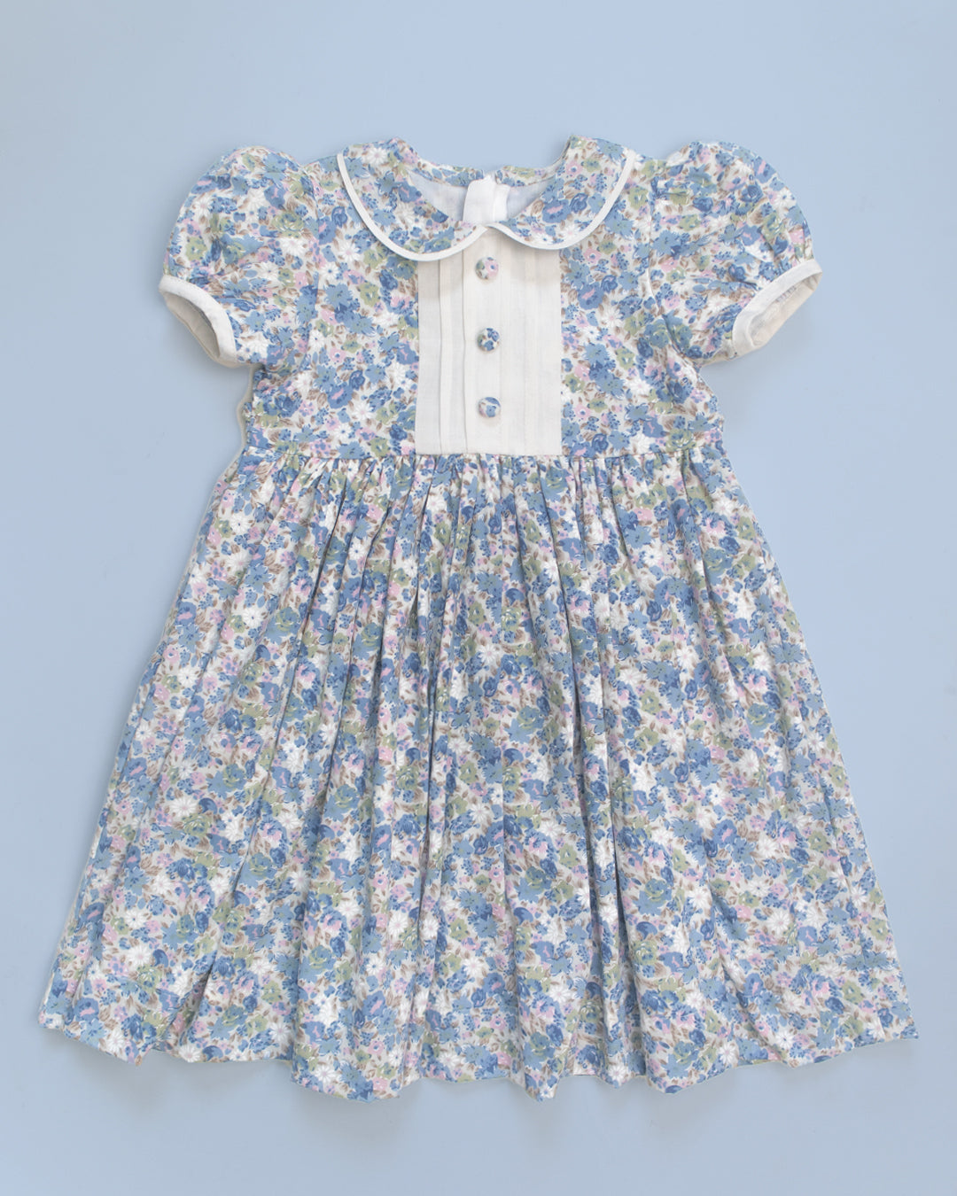 MyBud Willow Grace Dress, royal floral kids dress, handcrafted cotton yoke dress, vintage floral frock, puff sleeve peter pan collar dress, MyBud handmade kidswear, premium cotton kids dress India, heritage-inspired baby girl outfit, timeless handcrafted children’s clothing.