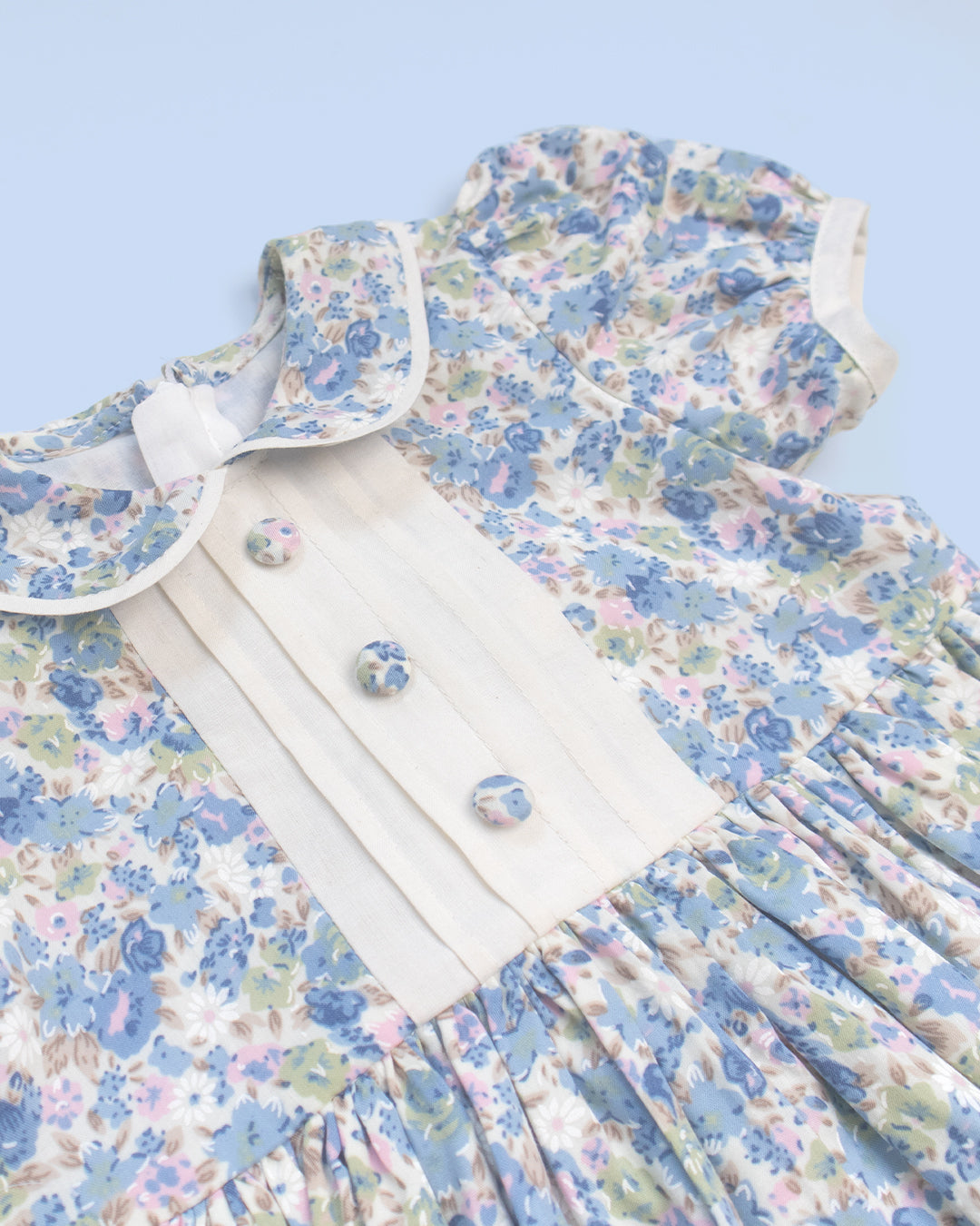 MyBud Willow Grace Dress, royal floral kids dress, handcrafted cotton yoke dress, vintage floral frock, puff sleeve peter pan collar dress, MyBud handmade kidswear, premium cotton kids dress India, heritage-inspired baby girl outfit, timeless handcrafted children’s clothing.