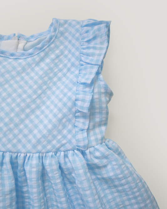 Daisy Gingham Dress for Babies – Soft Cotton Blue Dress | MyBud