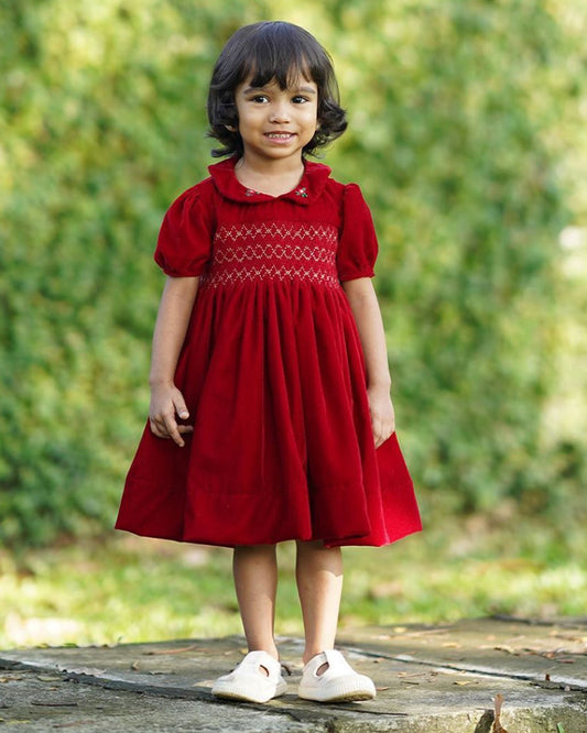 Red Velvet Smock Dress