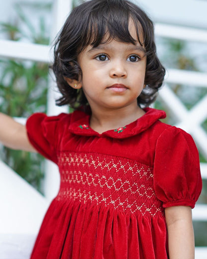 Red Velvet Smock Dress