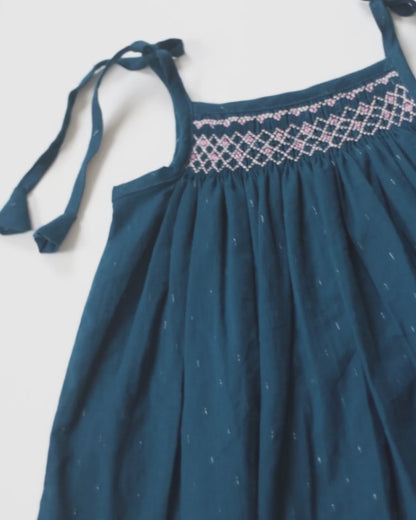 Deep Blue Smock Dress – Hand Smocked Cotton